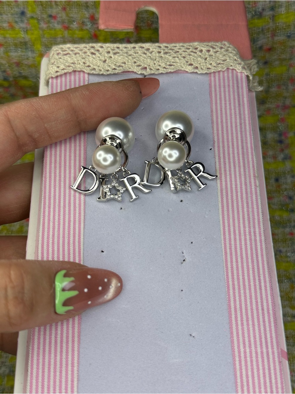 AA great Pearl Drop Dangle Earrings with Letter Charms - Silver/White